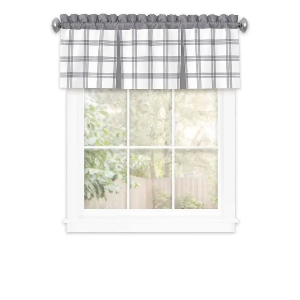 PowerSellerUSA Semi-Sheer Two-Tone Modern Kitchen Curtain with Classic Plaid